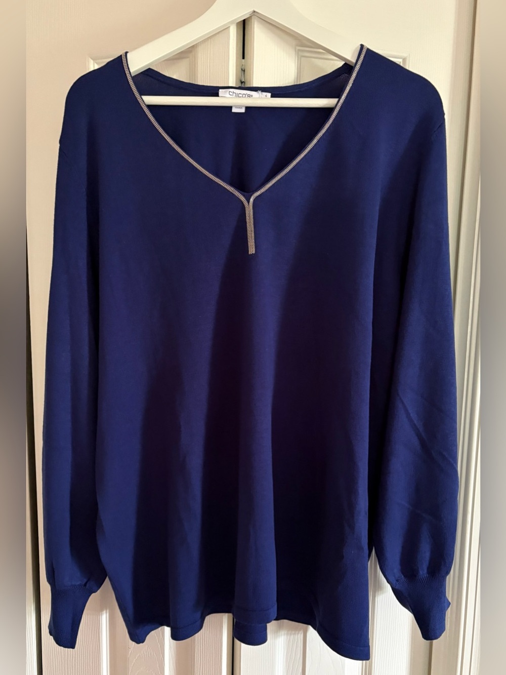 Chico's Cobalt Blue V-neck Caviar Trim Sweater